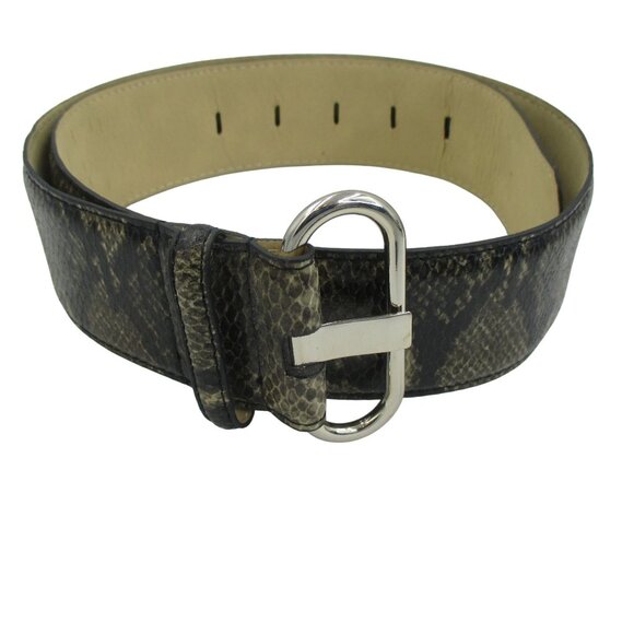 Ann Taylor Snakeskin Belt Faux Leather Size M Python Black Brown - Picture 3 of 6